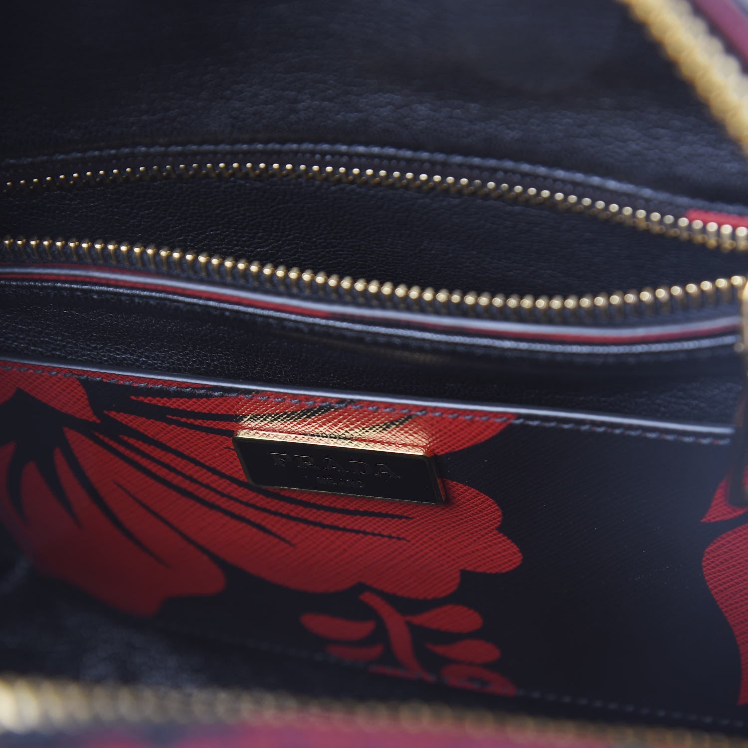 Prada Saffiano Hibiscus Print Bowling Bag Rosso 6 of 9