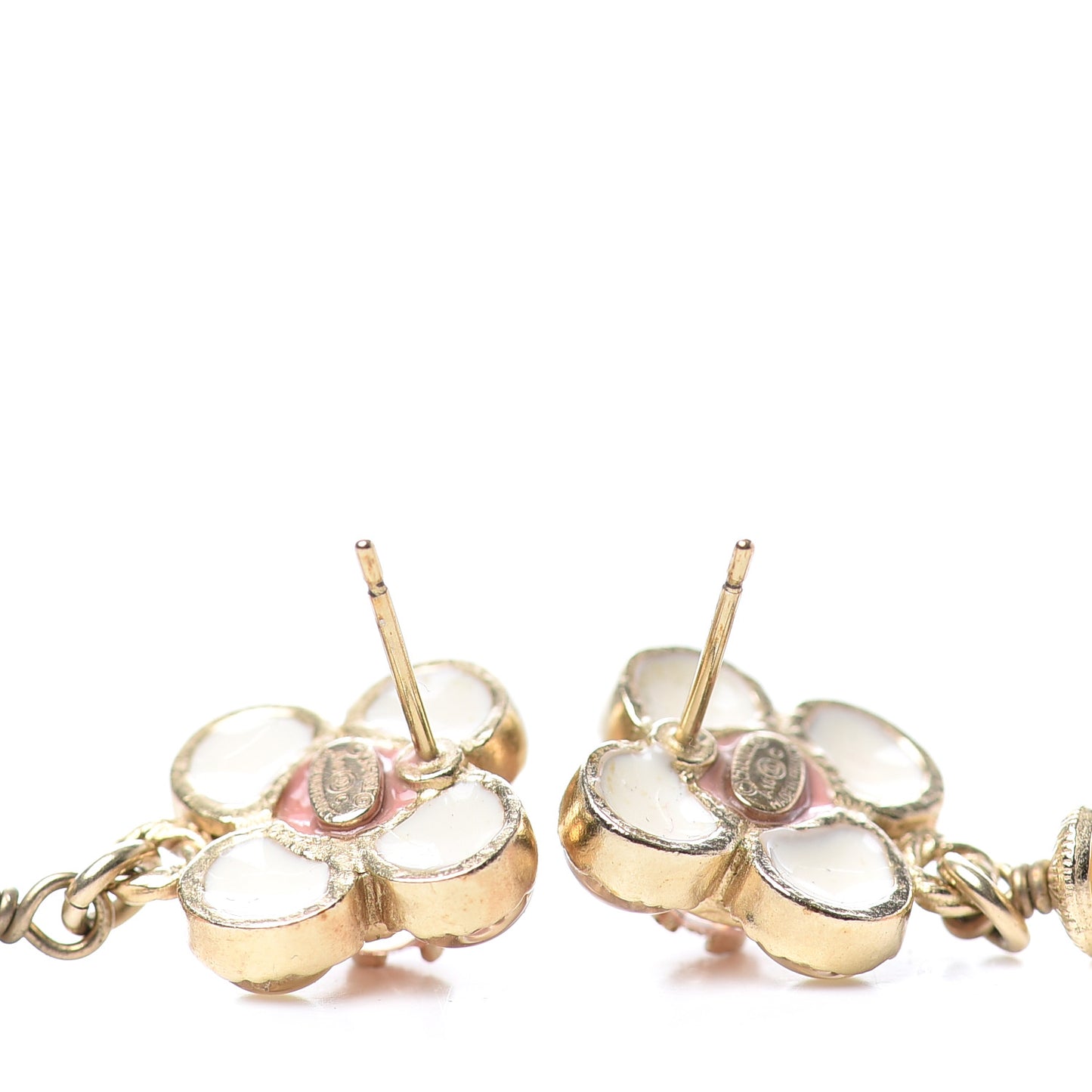 Resin Pearl CC Flower Drop Earrings Pink Beige