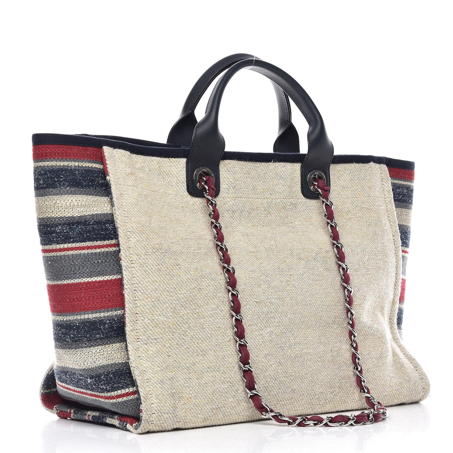 Striped Canvas Medium Deauville Tote Beige