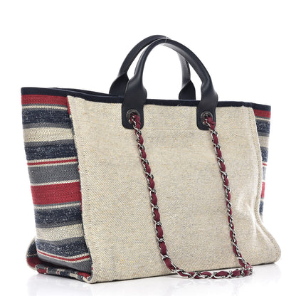 Chanel Striped Canvas Medium Deauville Tote Beige 3 of 10