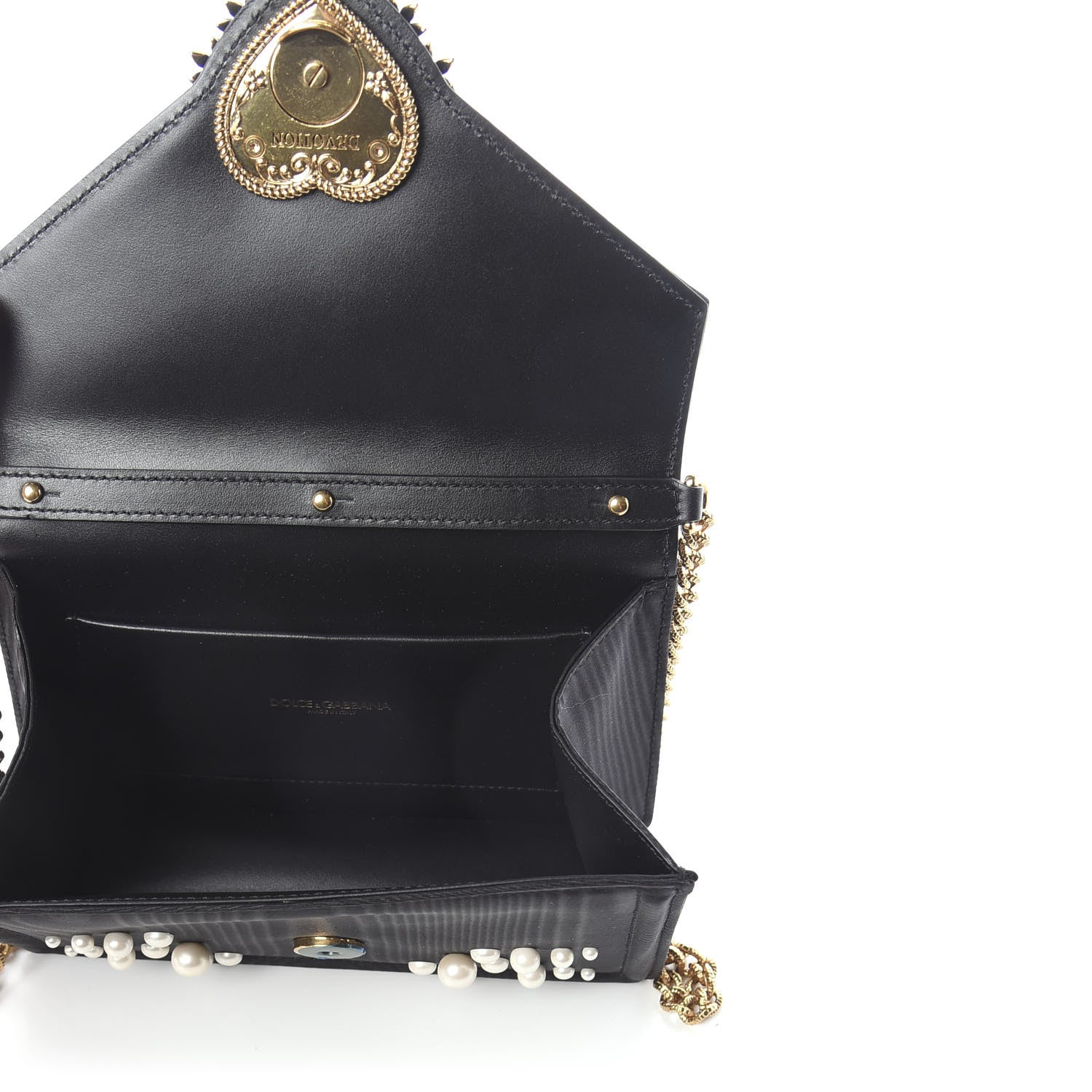 Dolce & Gabbana Moire Pearl Embellished Small Devotion Top Handle Bag Black 6 of 10