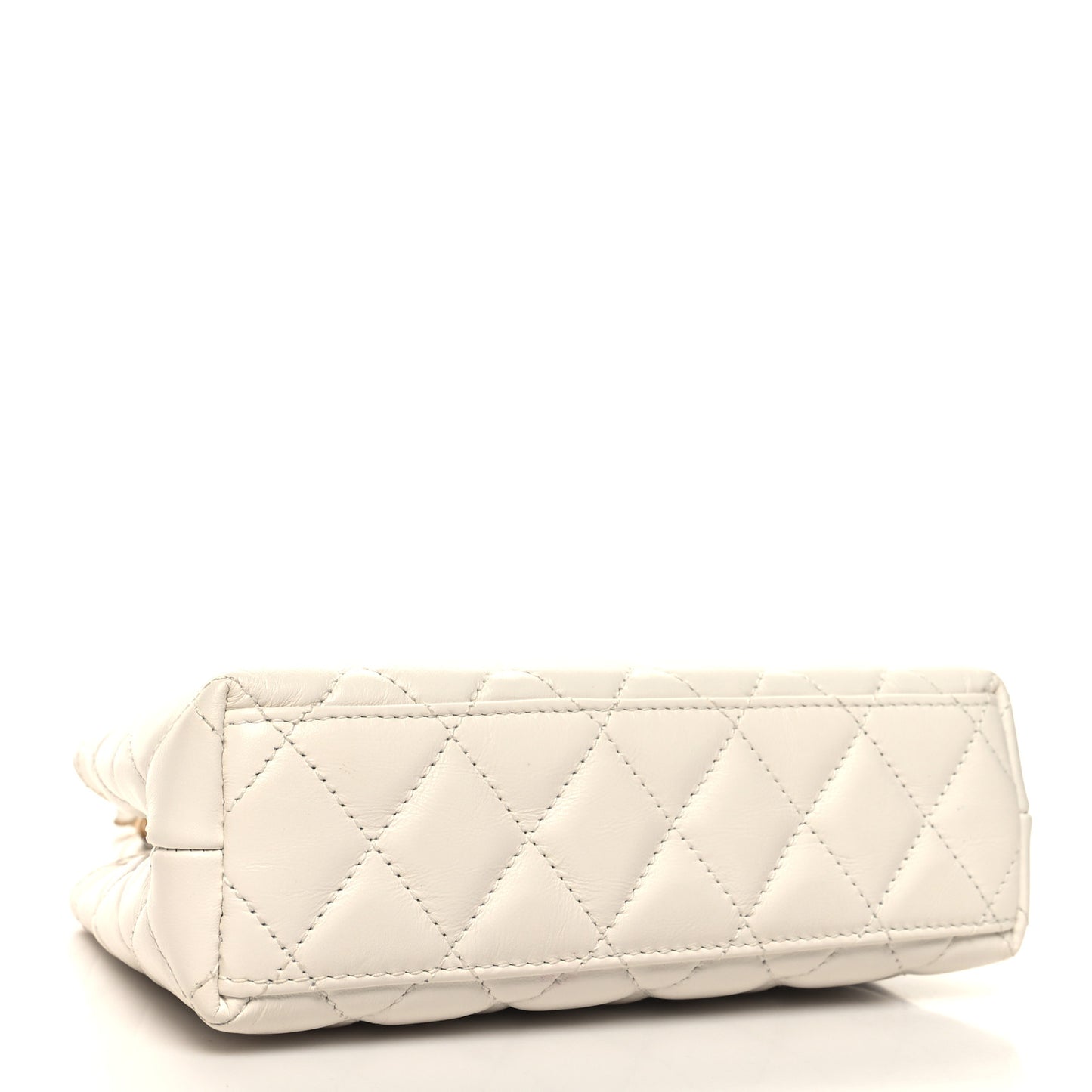 Shiny Aged Calfskin Quilted Nano Kelly Shopper White