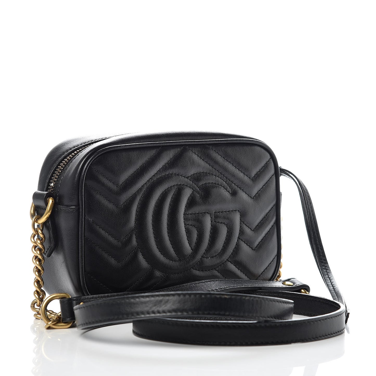 Calfskin Matelasse Mini GG Marmont Chain Shoulder Bag Black