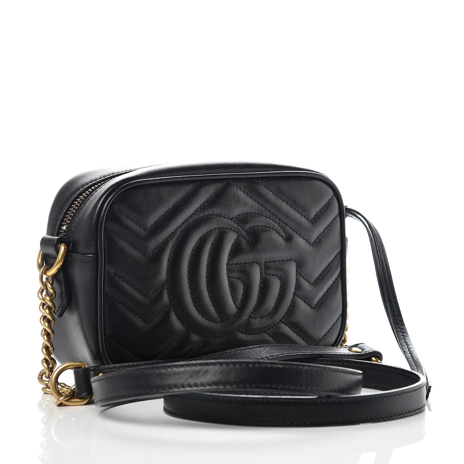 Gucci Calfskin Matelasse Mini GG Marmont Chain Shoulder Bag Black 3 of 9