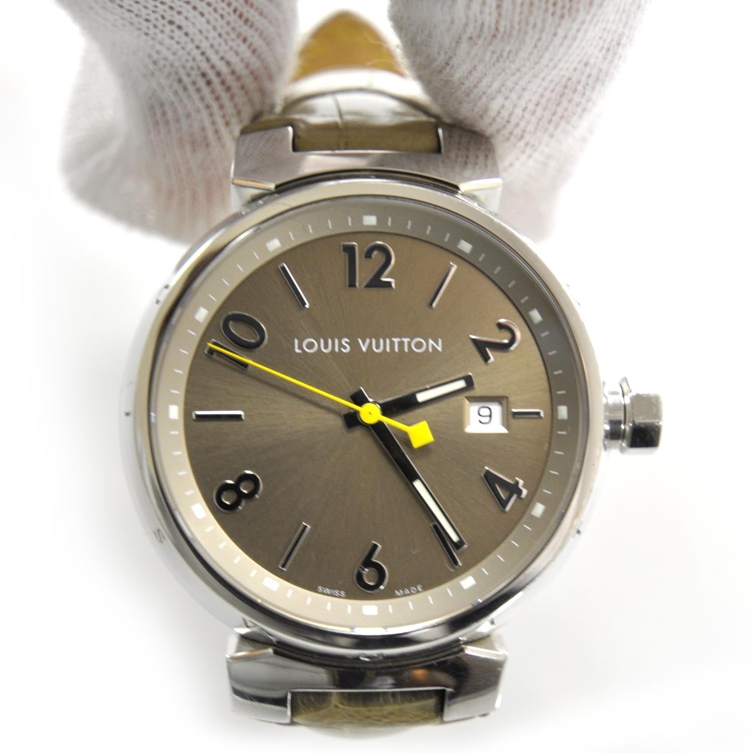 Louis Vuitton Stainless Steel Alligator 34mm Tambour Quartz Watch Champagne 6 of 7