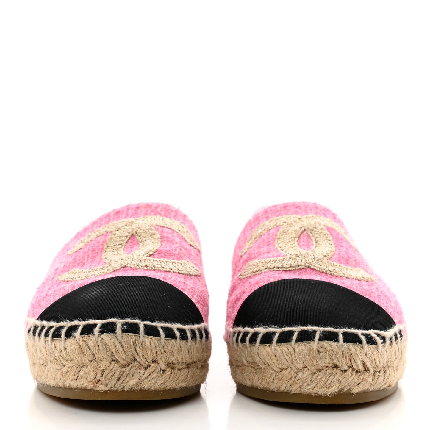 Tweed Grosgrain CC Espadrilles 36 Pink Black