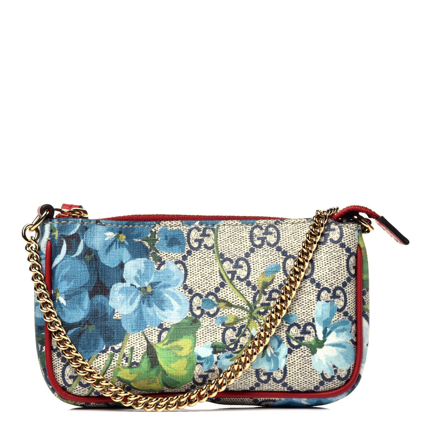 Gucci GG Supreme Monogram Blooms Mini Chain Bag Beige Blue Navy Hibiscus Red 1 of 9