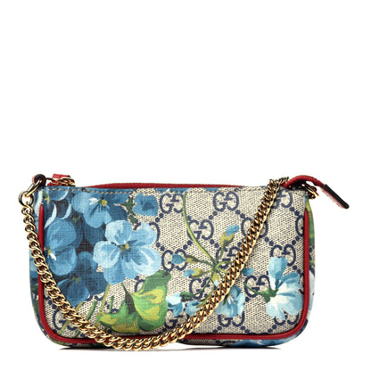 Gucci GG Supreme Monogram Blooms Mini Chain Bag Beige Blue Navy Hibiscus Red 1 of 9