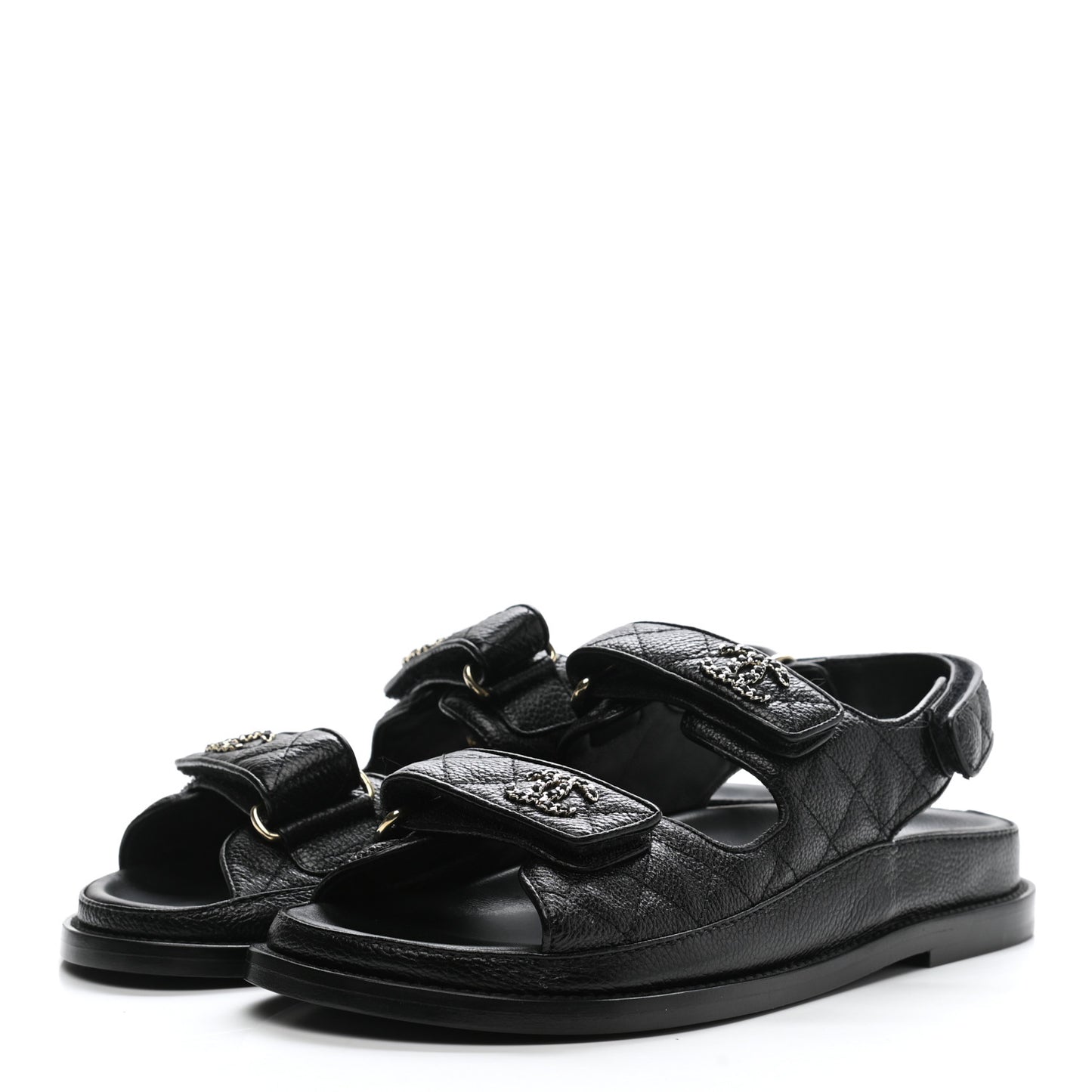 Grained Calfskin Velcro Dad Sandals 36.5 Black