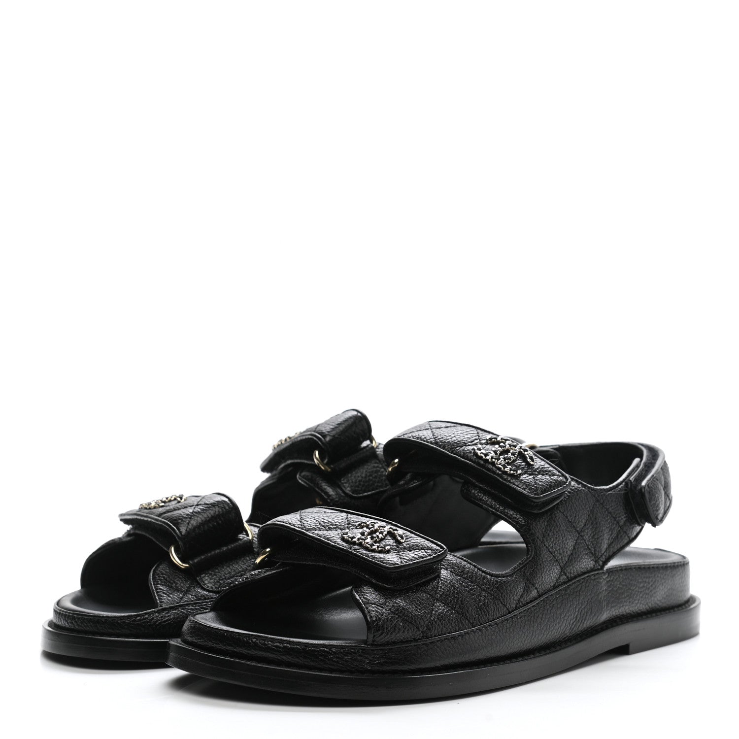 Chanel Grained Calfskin Velcro Dad Sandals 36.5 Black 3 of 9