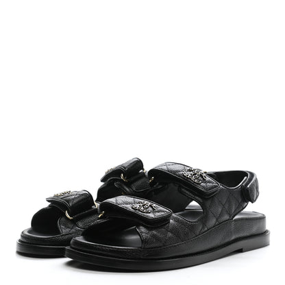 Chanel Grained Calfskin Velcro Dad Sandals 36.5 Black 3 of 9