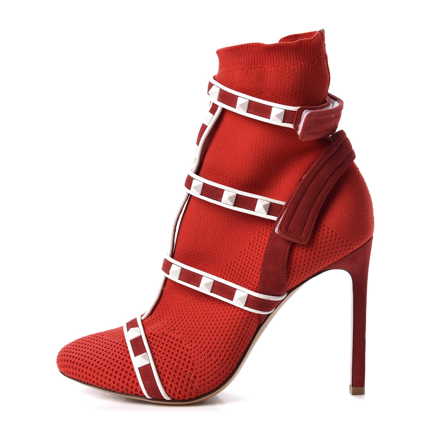 Valentino Garavani Knit Suede Free Rockstud Bodytech 105mm Ankle Boots 36 Rosso Valentino Optic White 1 of 8
