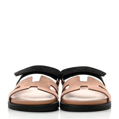 Hermes Suede Goatskin Womens Chypre Sandals 36 Rose Perle Black 2 of 10