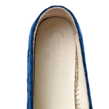Chanel Velvet Grosgrain Quilted Camellia CC Espadrilles 40 Navy Black 6 of 11