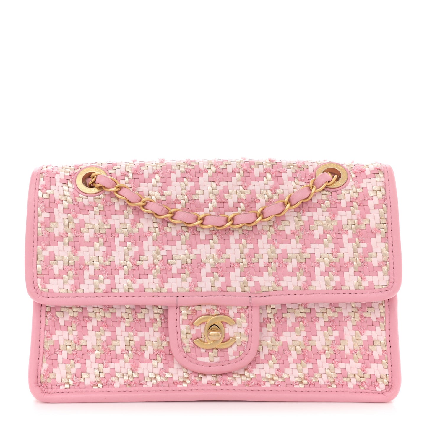 Metallic Lambskin Viscose Woven Flap Pink Gold