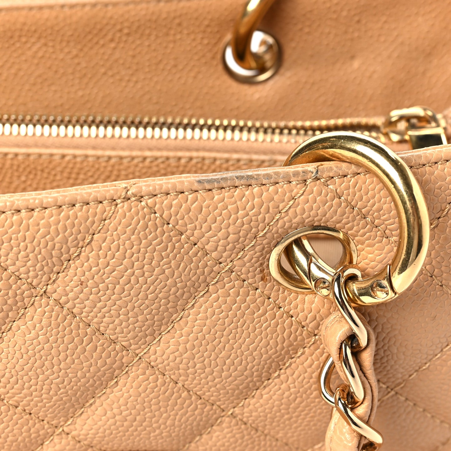 Caviar Quilted Grand Shopping Tote GST Dark Beige