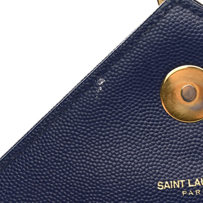 Saint Laurent Grain De Poudre Matelasse Chevron Large Monogram Satchel Navy Blue 13 of 14
