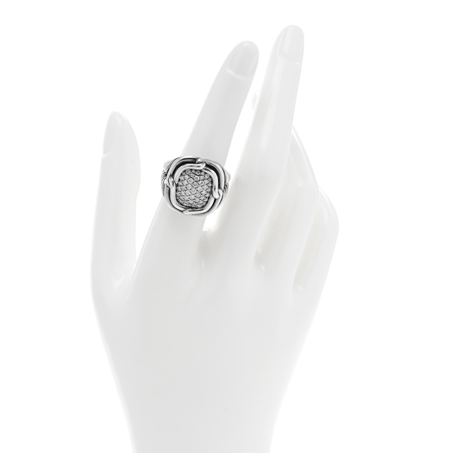 David Yurman Sterling Silver Diamond 16mm Large Labyrinth Ring 54 7 2 of 4