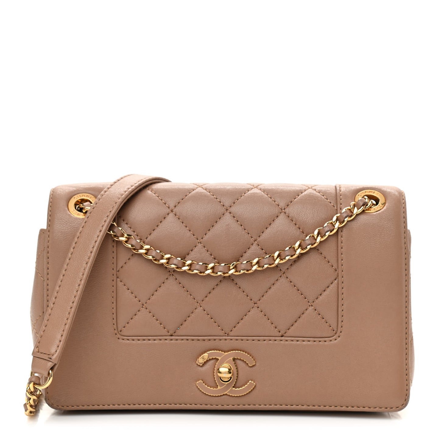 Sheepskin Quilted Small Vintage Mademoiselle Flap Beige