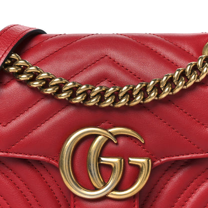 Gucci Calfskin Matelasse Mini GG Marmont Shoulder Bag Hibiscus Red 9 of 11