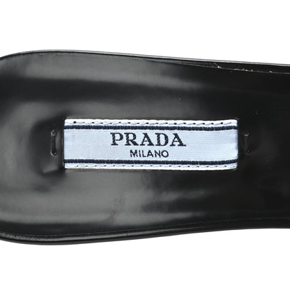 Prada Spazzolato Nylon Flower Metal Triangle Logo Slide Sandals 37 Black 8 of 9