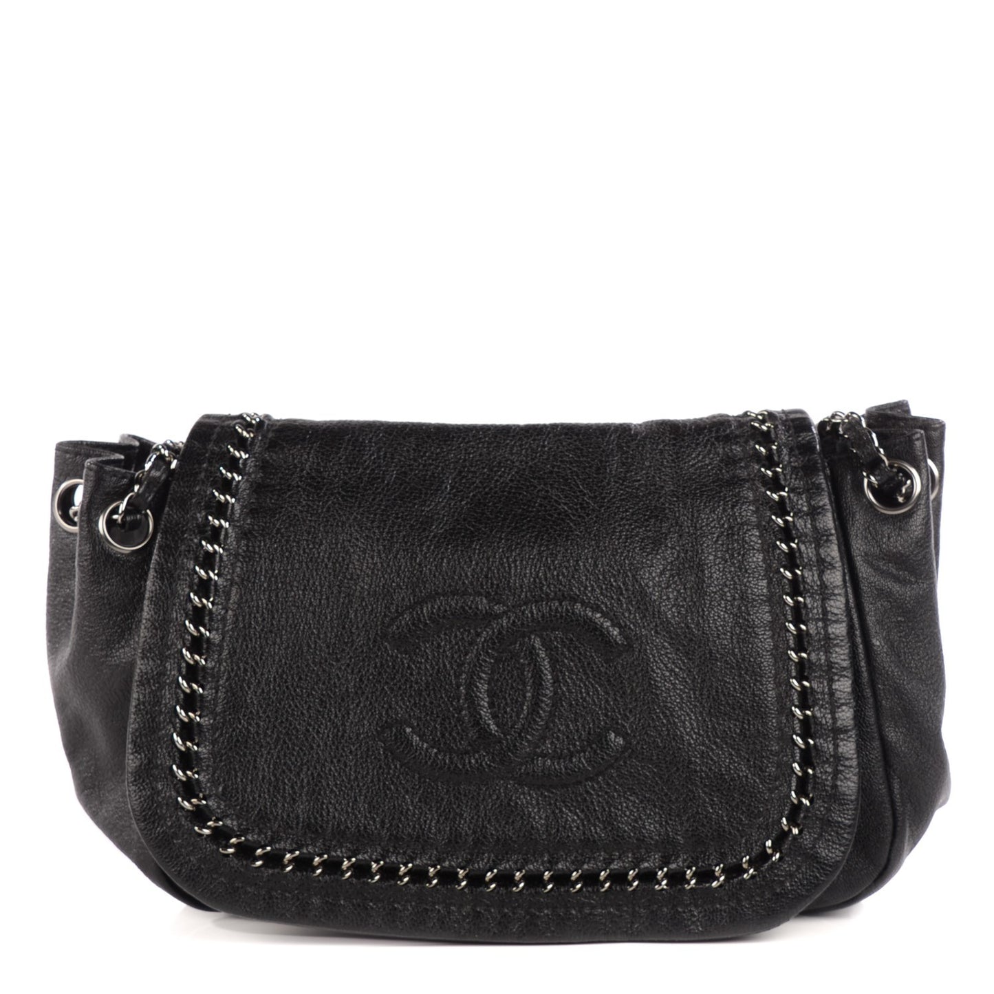 Metallic Goatskin Luxe Ligne Flap Black