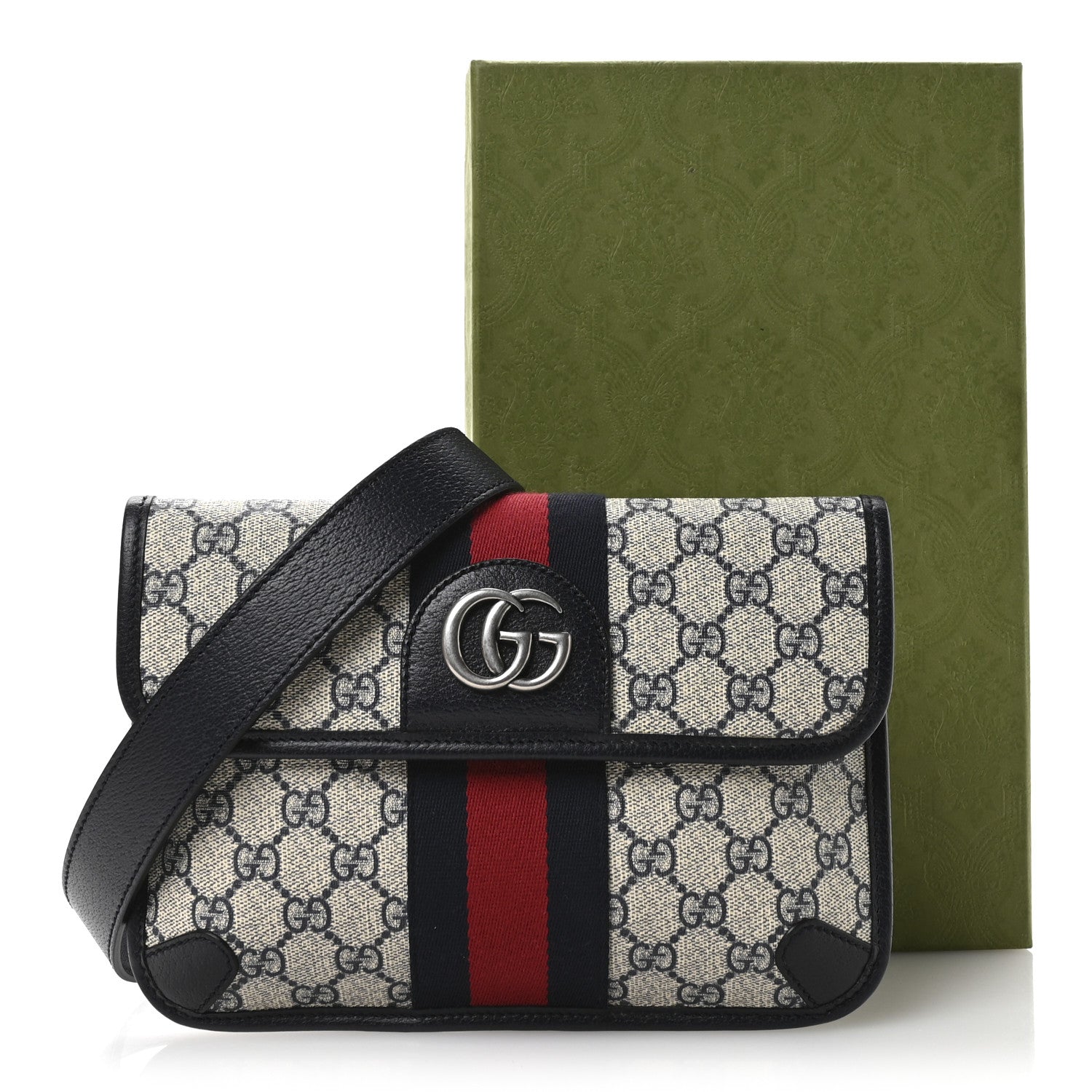 Gucci GG Supreme Monogram Web Small Ophidia Belt Bag 90 36 Beige Navy 11 of 11