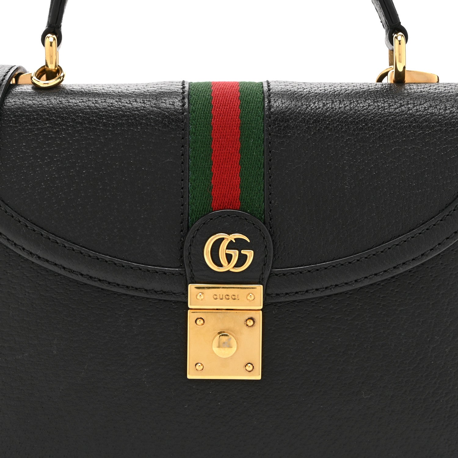 Gucci Textured Dollar Calfskin Web Small Ophidia Padlock Top Handle Bag Black 9 of 11