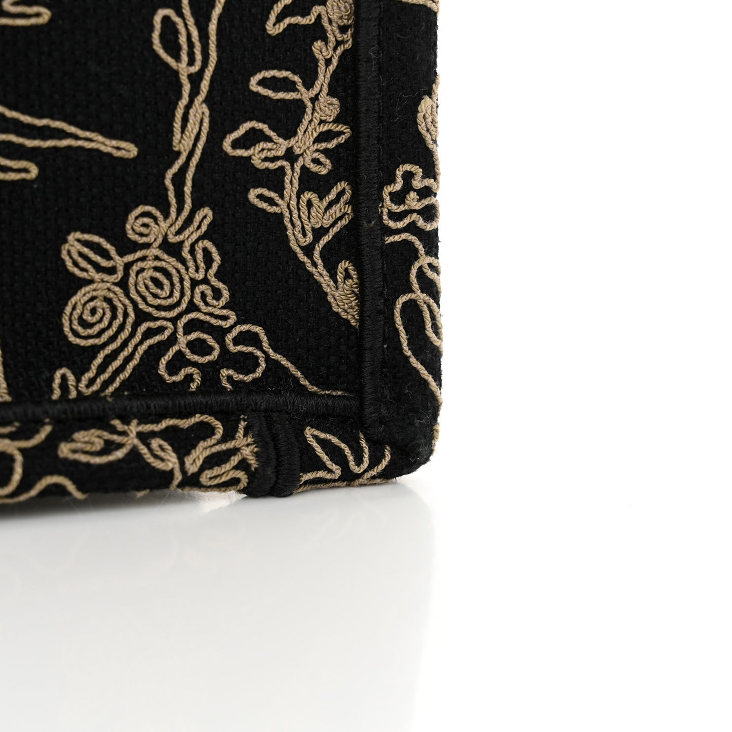 Canvas Embroidered Large Ornamental Cornely Book Tote Black Beige