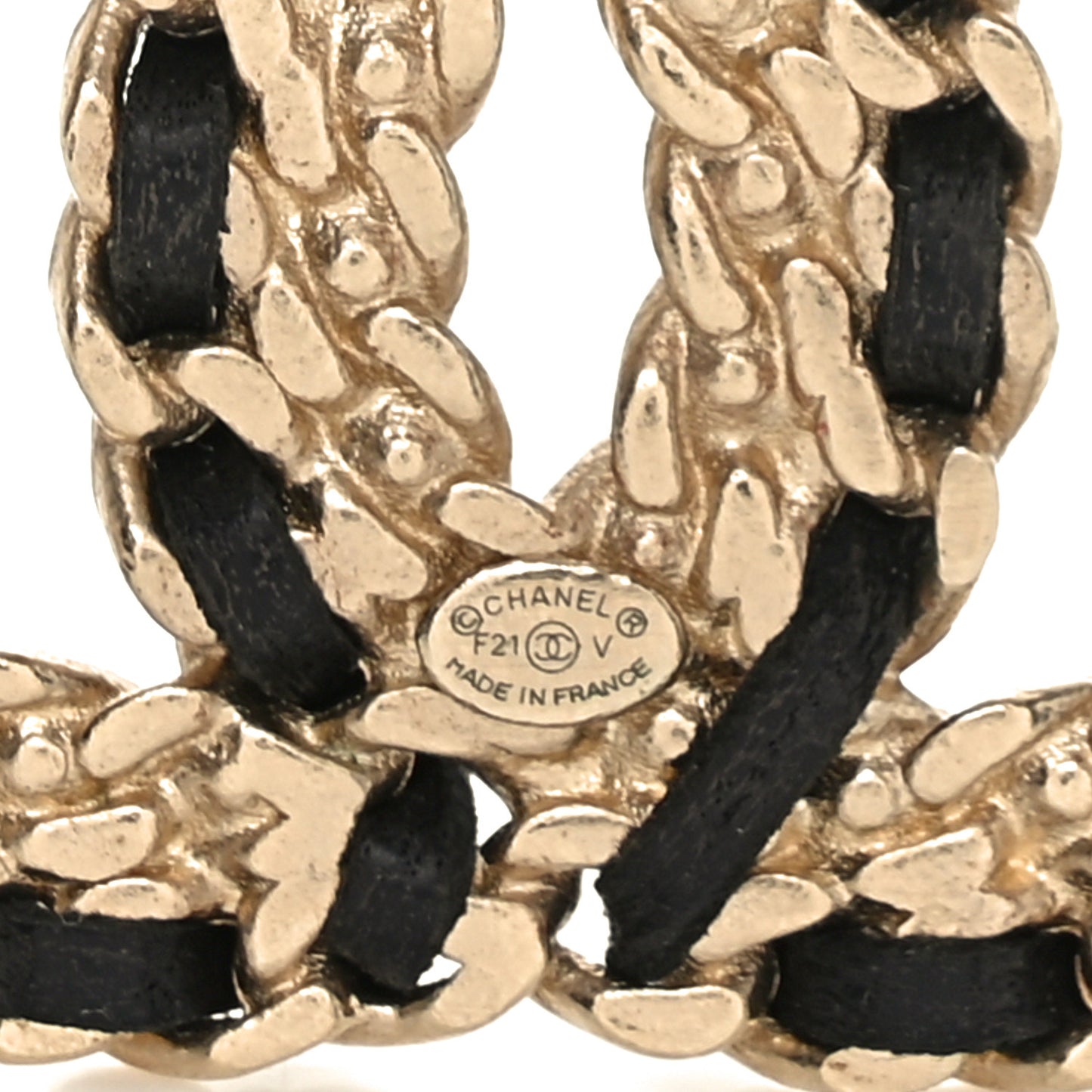 Crystal Lambskin Chain CC Vintage Allure Stud Earrings Black Gold