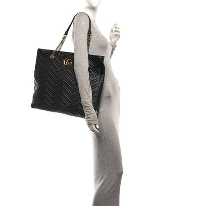 Gucci Azalea Calfskin Matelasse Large GG Marmont Slim Tote Black 2 of 10
