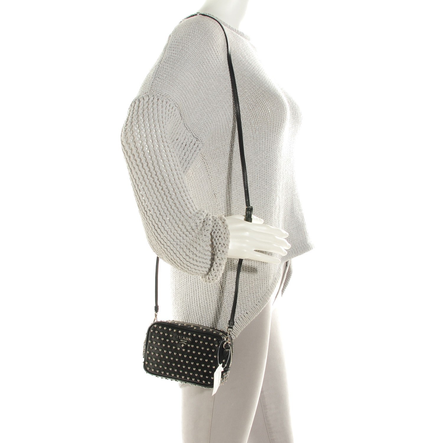 Prada Calfskin Studded Crossbody Bag Nero Black 2 of 10