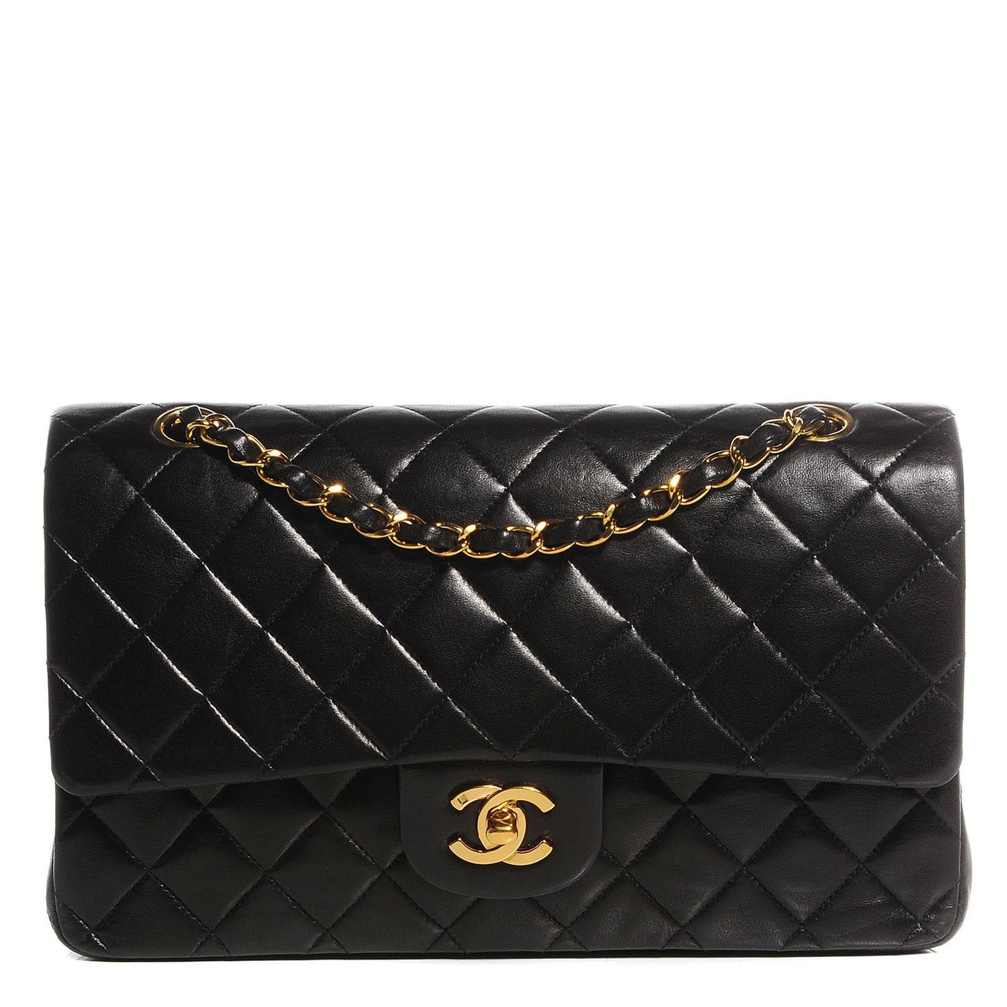 Lambskin Quilted Medium Double Flap Black