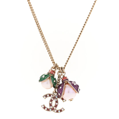 Chanel Enamel Pearl CC Ladybug Necklace Gold Pink 4 of 5