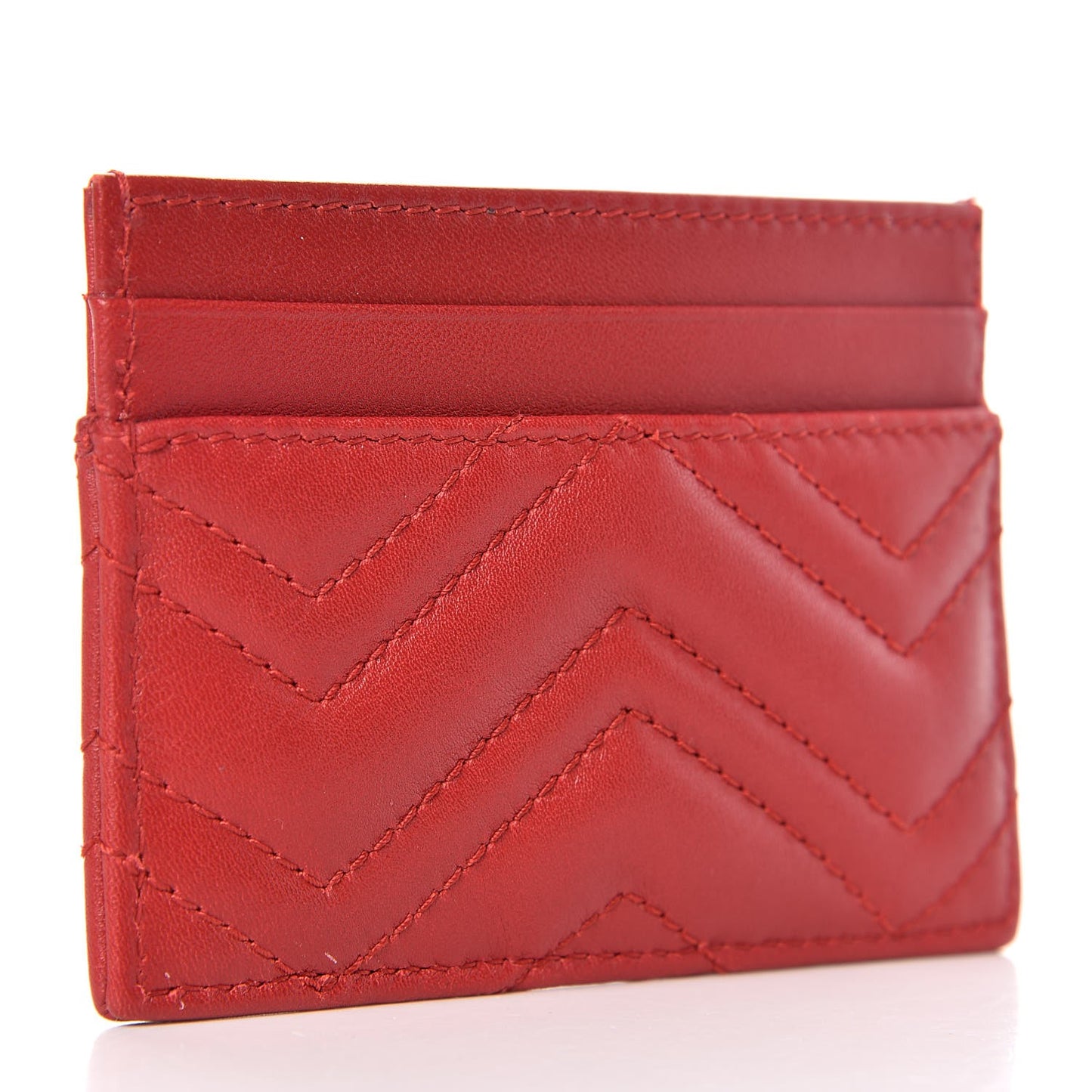 Calfskin Matelasse GG Marmont Card Holder Hibiscus Red