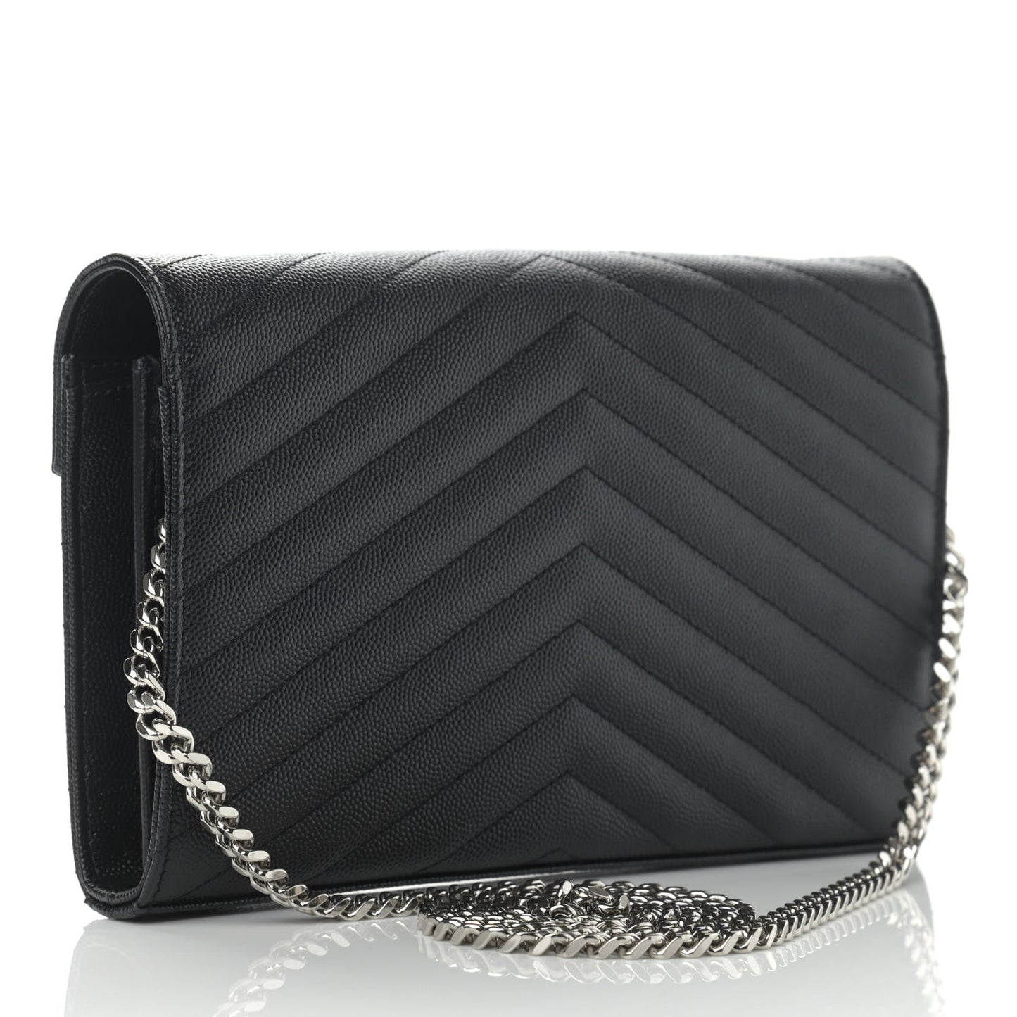 Grain De Poudre Matelasse Chevron Monogram Chain Wallet Black