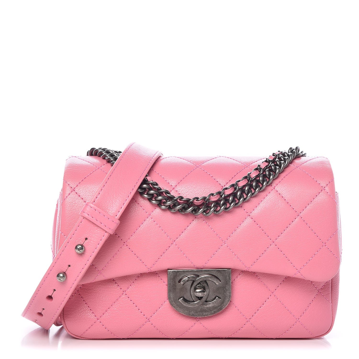 Chanel Shiny Goatskin Quilted Small Double Carry Waist Chain Flap Pink 1 of 9