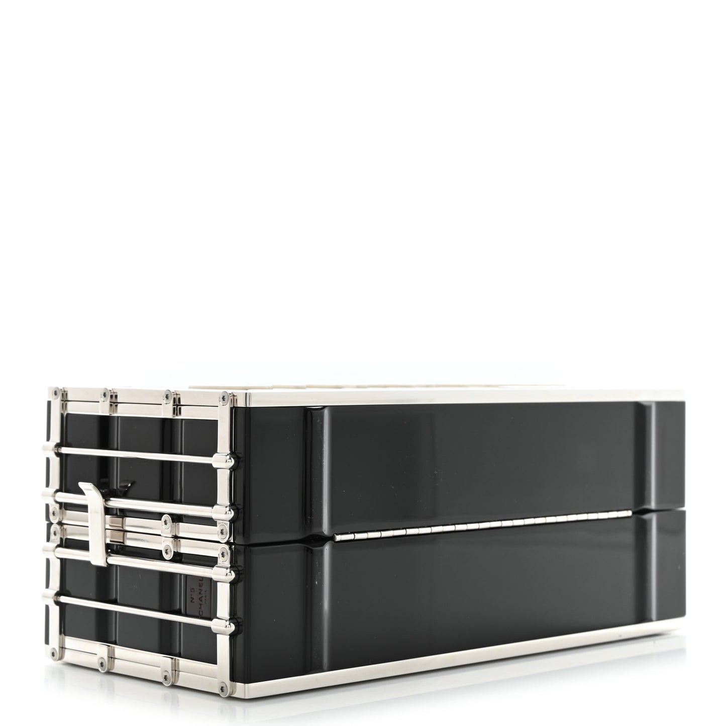 Resin Enamel CC Shopping Container Signature Minaudiere Clutch Black White