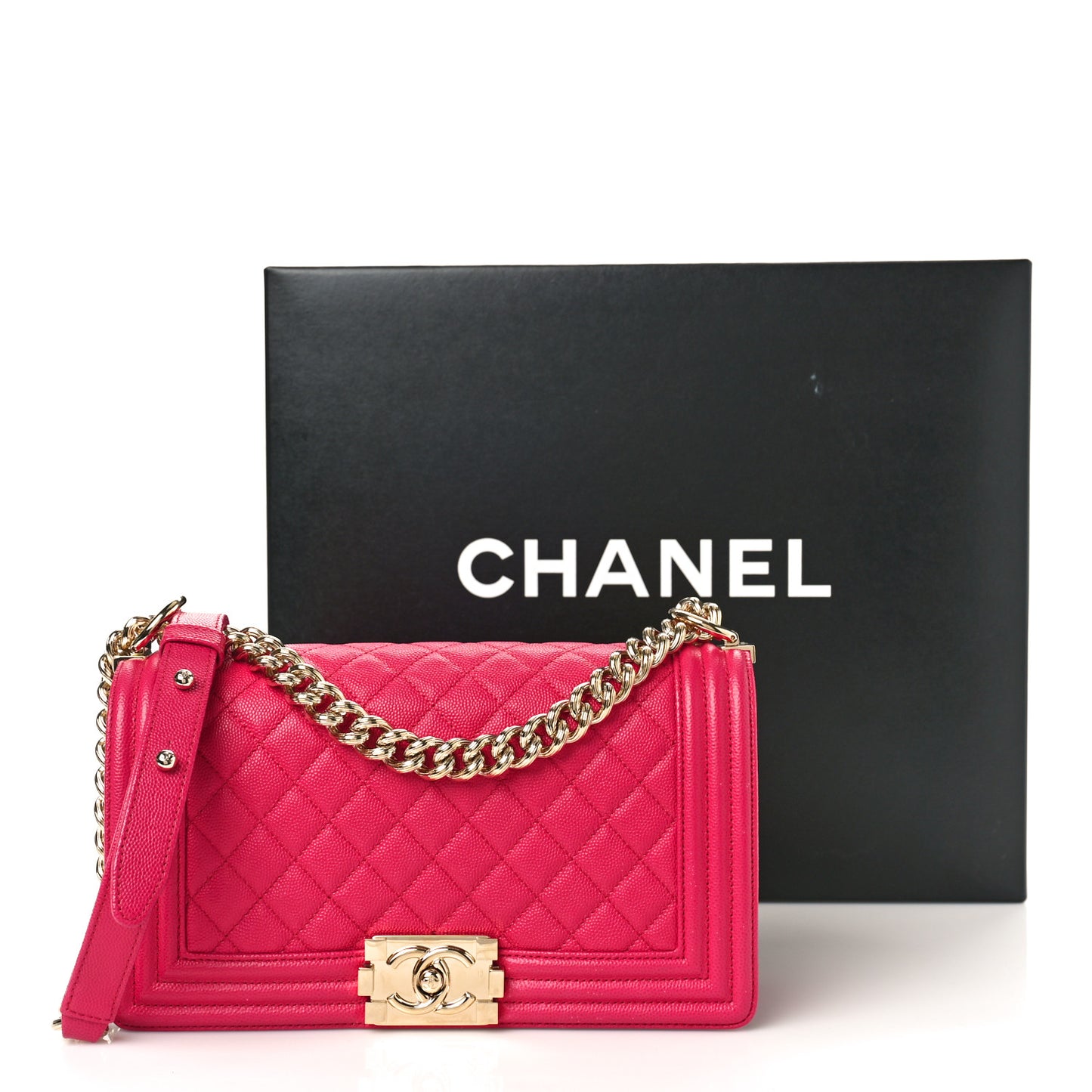 Caviar Quilted Medium Boy Flap Fuchsia