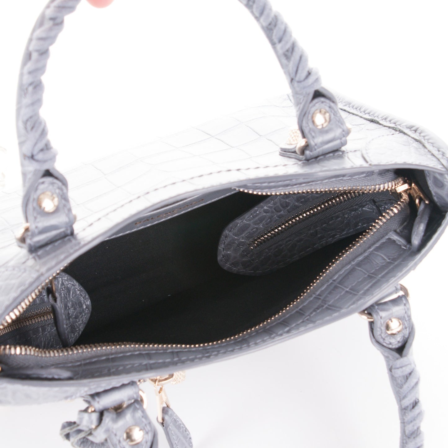 Calfskin Crocodile Embossed Giant 12 Gold Hardware Mini City Gris Beton
