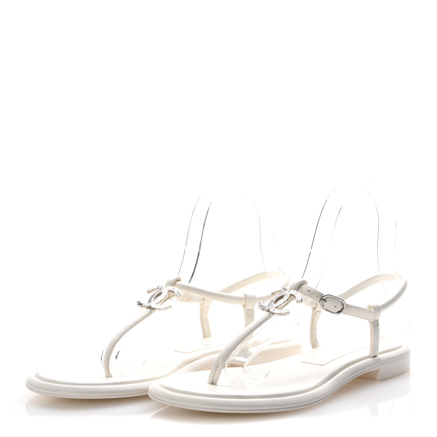 Chanel Lambskin Crystal Baguette CC Thong Sandals 36.5 White 4 of 9