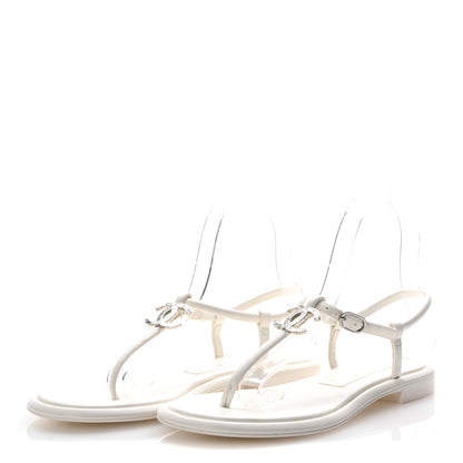 Chanel Lambskin Crystal Baguette CC Thong Sandals 36.5 White 4 of 9