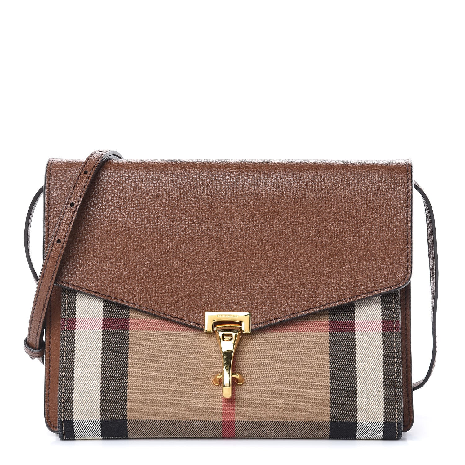 Burberry Derby Calfskin House Check Small Macken Crossbody Bag Tan 1 of 16