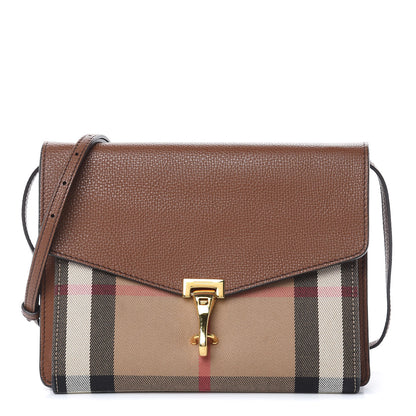 Burberry Derby Calfskin House Check Small Macken Crossbody Bag Tan 1 of 16