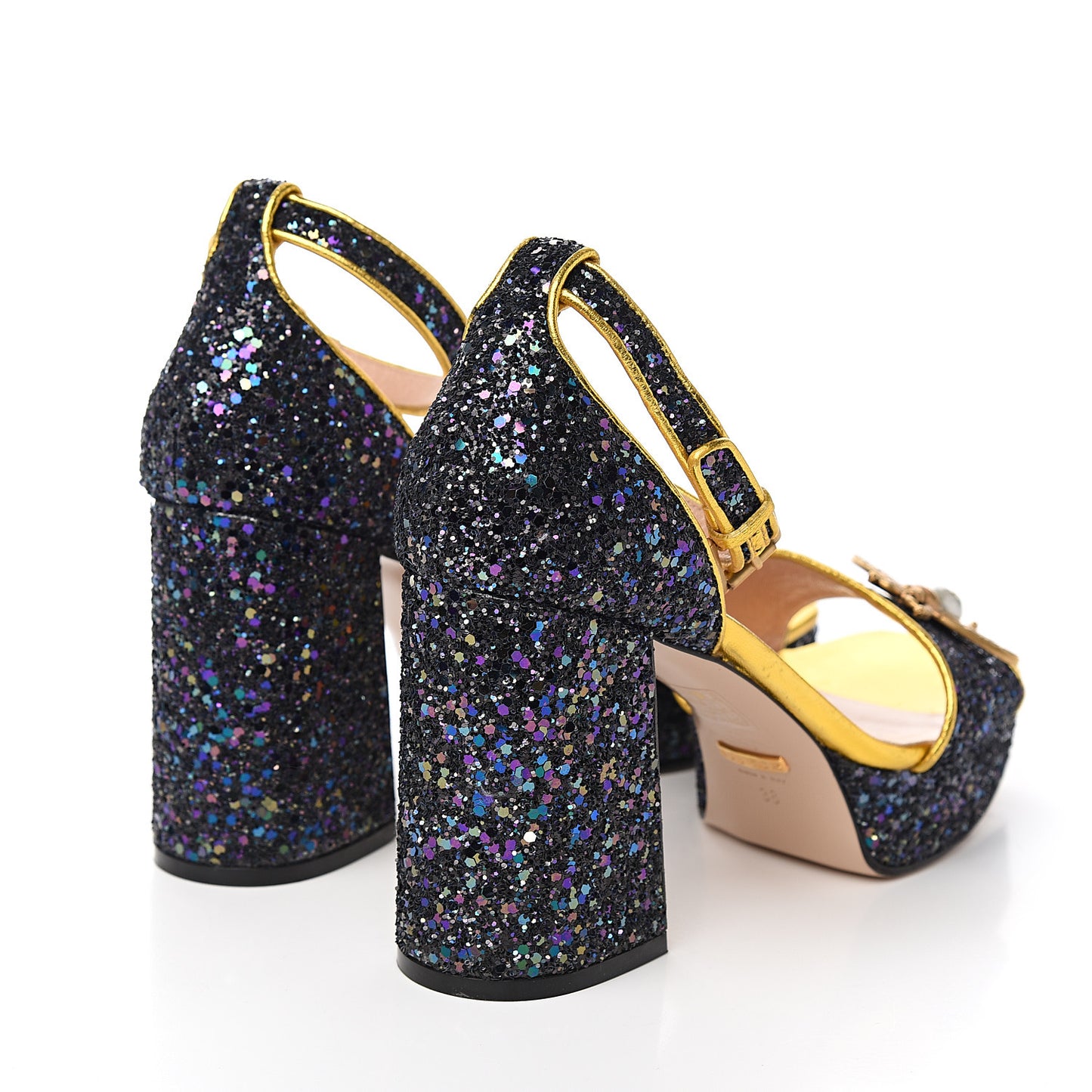 Glitter Soko Bee Platform Mid Heel Sandals 38 Notte Oro Multicolor