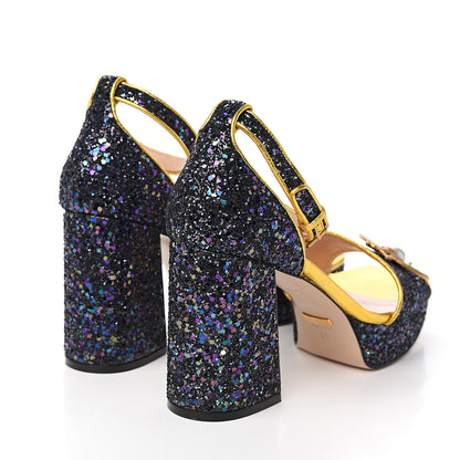 Gucci Glitter Soko Bee Platform Mid Heel Sandals 38 Notte Oro Multicolor 4 of 11