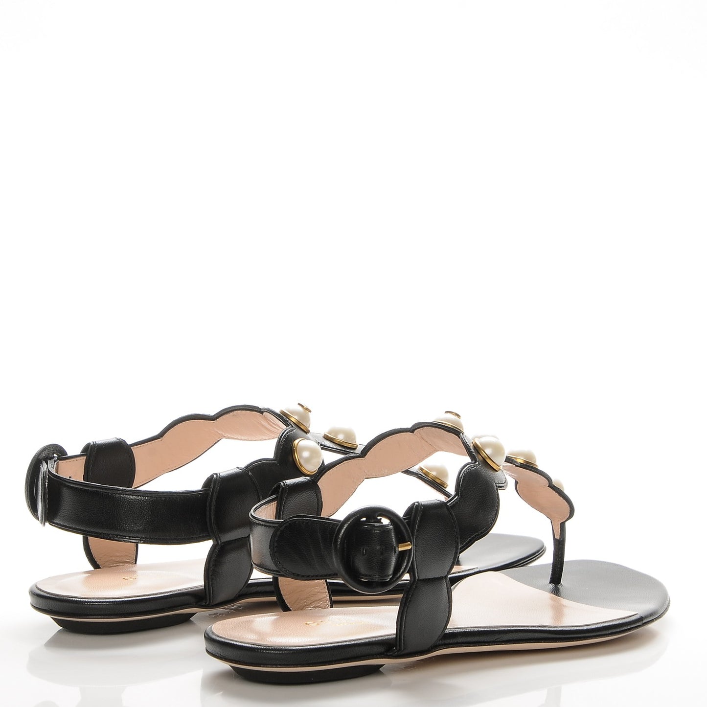 Nappa Willow Pearl Thong Sandals 36 Black