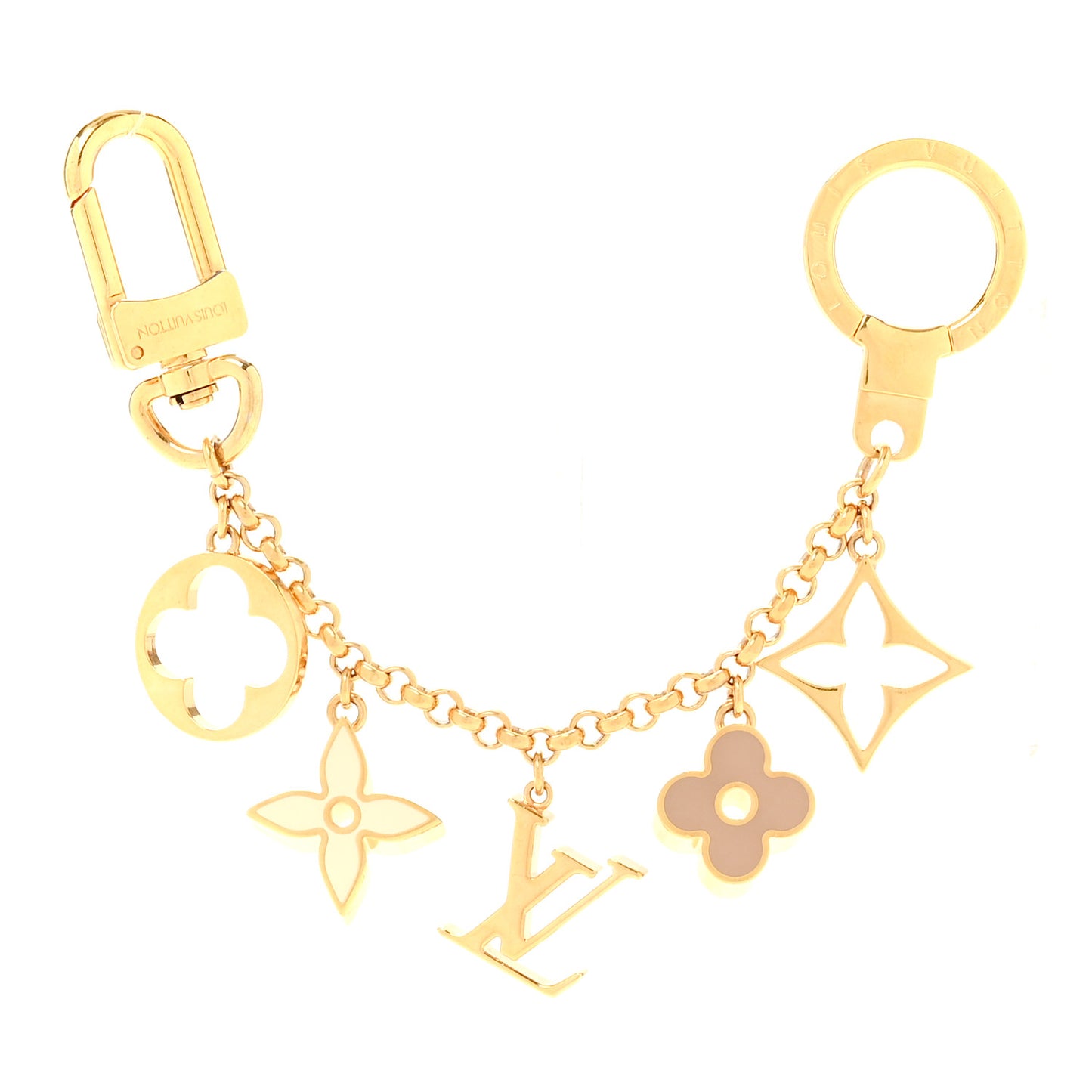 Brass Enamel Fleur De Monogram Bag Charm Chain Gold