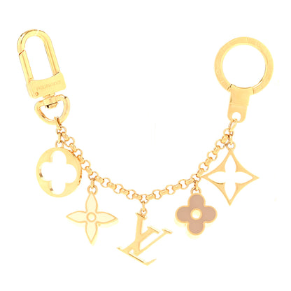 Louis Vuitton Brass Enamel Fleur De Monogram Bag Charm Chain Gold 1 of 4