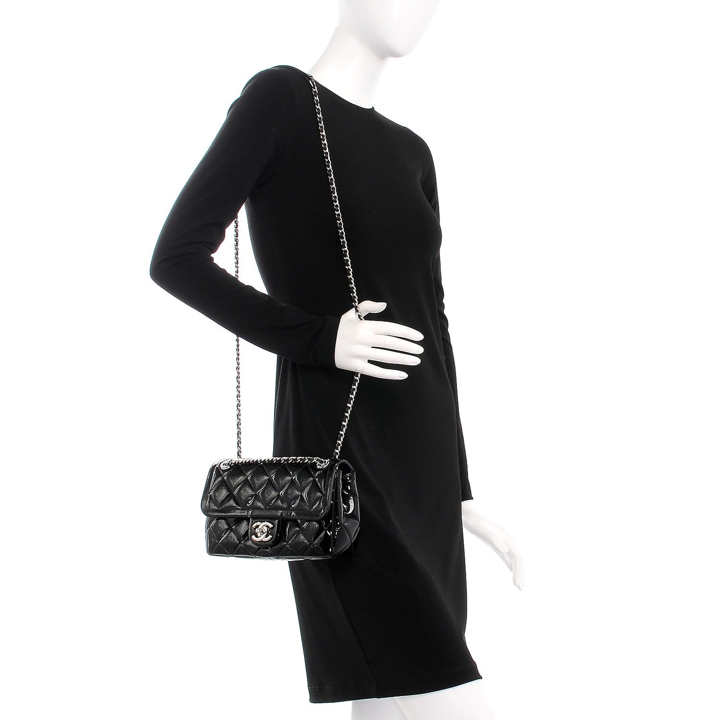Patent Quilted Small Coco Shine Flap Black